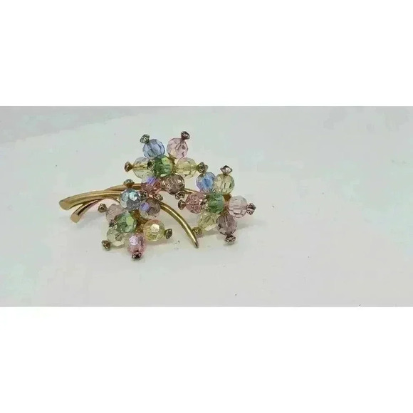 Vintage Marvella Brooch Faceted Glass Beads Head Pins Floral Pink Blue Lavender - Picture 7 of 8